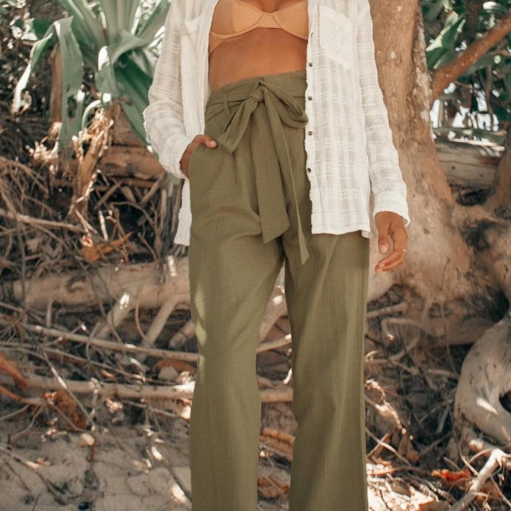Billabong - Sand Stand Olive Green Belted Paperbag Waist Pant